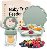 Baby Fruit Food Feeder, Mini Popsicle Ice Tray Set, BPA Free Silicone Baby Feeder for Safe Solid Food Feeding, Breastmilk Popsicle Molds for Cooling Relief, 4 Month+(Green Set)