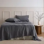 Charcoal Cotton Flannelette Sheet Set Single/KS/Double/Queen/King/SK