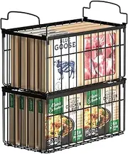 MSERCUOR Freezer Organizer Bins, 2 Pack Stackable Deep Chest Freezer Organizer Bins, Foldable Freezer Baskets with Handles, Black Freezer Storage Organizer Baskets for 5/ 7 Cu.FT Sort Frozen Meats