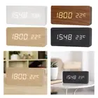 Digital Alarm Clock Temperature Date Display USB/Battery Wood LED Home Decor