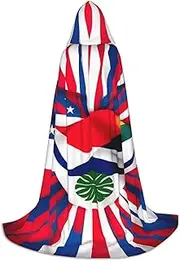 SKKNT Costa Rica Flag Print Halloween Hooded Cloak Full Length Cape With Hood For Men And Women For Carnival