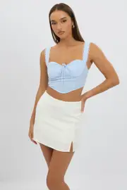Blue Check Crop Top Sleeveless Corset - Size 14L, Women's Crop Top