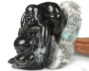 Gemstone 6.1" Emerald Hand Carved Crystal Buddha Sculpture, Crystal Healing