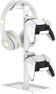SHUOSUO Controller Holder, Headphone Stand, Gaming Controller Stand for Xbox PS5 PS4 Switch, Headset Holder with Storage Organizer, Universal Desk Game Accessories (White)