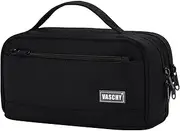 Pencil Case for School, Vaschy Large Cute Pencil Case Kids Pen Bag w Zippers Top Handle for Teens,Students,Adults School Supplies Organizer Black