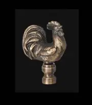 B&P Lamp Rooster Design Brass Lamp Finial, 1/4-27F Base 2 1/2 In Ht