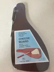 Vtg Hardwood Walnut Finish Cheese Board Stainless Steel Knife Price Import 6688