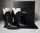 YSL Yves Saint Laurent Nero/Porcellana Leather Pointed-Toe Ankle Boots Size 39
