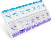 Aricvort (14-Day) Pill, Medicine, Vitamin Organizer Box | Weekly, Daily Planner | Locking Compartments | Colored Lids (Pack of 5)