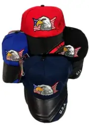 USA Flag Patriotic Eagle LEATHER PL Adjustable Embroidered (DARK BLUE) Cap Hat
