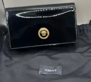 Versace La Medusa Mini Chain Crossbody Bag Patent Leather Purse Black Authentic