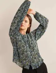 BNWT Boden Plisse Pleat Blouse Sz 20 Linseed Painterly Floral