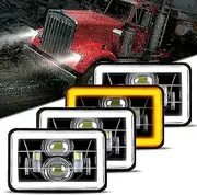 4x6 Inch LED Headlights DOT Approved Cool Halo headlights Hi/Lo Seal Beam H4651 H4652 H4656 H4666 H6545 Rectangular Truck Headlamp Compatible with Ken-worth Pe-terbilt Pickup, 4pcs