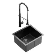 Cefito Stainless Steel Sink 51x45cm Pull Out Mixer Tap Kitchen Single Bowl Black