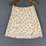 Princess Highway Skirt Womens 8 Off White A Line Flowers Posie Linen Flowy NEW