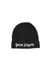 Palm Angels Kids Logo-Embroidered Turn-Up Hem Knitted Beanie 2 Black