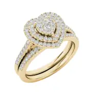 14k Yellow Gold Round Cut 0.5Ct Diamond Bridal Set Ring Size 6 Clarity I2