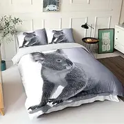 BJCJGGL Queen Bed Quilt Cover Set Grey Koala Bedding for Aldult Kids Duvet Cover with Zipper Closure + 2 Pillowcases 50x75 cm - Soft Hypoallergenic Microfiber Quilt Cover - 210x210 cm
