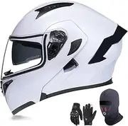 Full Face Motorbike Helmet DOT/ECE Approved Flip up Helmet Built-in Dual Speaker with Anti-Fog Double Visor for Adults