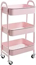 DOEWORKS 3 Tier Metal Utility Cart Rolling Trolley Organizer Cart with Wheels for Kitchen Makeup Bathroom Office, Light Pink