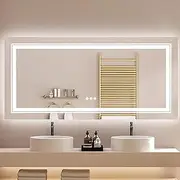 LUVODI LED Bathroom Vanity Mirror: 1400x700mm Large Dimmable Lighted Wall Illuminated Makeup Mirror with Anti Fog Smart Touch Switch Backlit and Front Light IP65 Waterproof (Horizontal/Vertical)