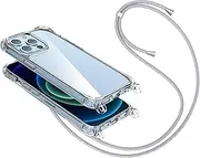 Crossbody Case Compatible with iPhone 13 Pro 6.1,Clear Shell with Neck Cord Lanyard Strap,Transparent Gray