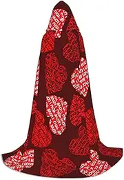 VPPUR Red Hearts Print Unisex Hooded Cloak For Carnival Theme Party Decorations Witch Costume Cosplay