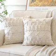Set of 2 Xmas Soft Plush Short Wool Velvet Decorative Throw Pillow Covers