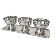 Hammered Silver Tone 19 inch Aluminum Decorative Serving Tray with 3 Bowls