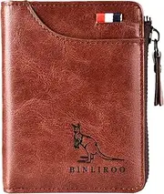 [YTDZ] Leather Wallet for Men with Zipper , RFID Blocking Bifold Wallets with Separate ID Card Window,Binley Kangaroo, Red Brown 2, Leisure