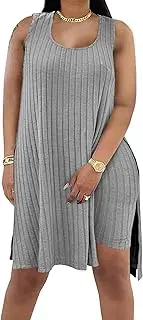 [Tycorwd] Women's Plus Size Two Piece Outfits Summer Sleeveless Tunic Tops Bodycon Biker Shorts Sweatsuits Sets