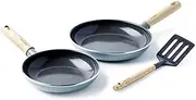 [GreenPan] Mayflower Healthy Ceramic Nonstick 20 and 24cm Frying Pan Set and Slotted Turner, Induction Safe, Sky Blue