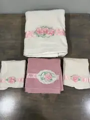 New Vintage Avanti Cameo Rose Guest Bath Towel Set Pink and White