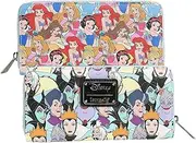 [Loungefly] Disney Princess and Villains Wallet Zip Around Clutch Faux Leather, Multicolor, one size, Clutch Wallet