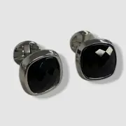 Ox & Bull Men's Silver Faceted Black Onyx Cushion Cufflinks Pair