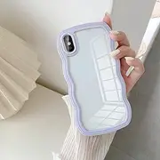 UEEBAI Wave Frame Clear Case for iPhone X/XS Case Clear, Cute Wavy Phone Case for Girl Slim Fit Shockproof Phone Cover Bumper Translucent Soft Pretty Case for Women - Purple