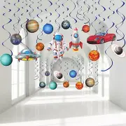 Outer Space Party Decoration Hanging Swirls, Blue Solar System Planet