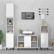 2 Piece Bathroom Furniture Set High Gloss White Engineered Wood,Modern Glossy White Bathroom Vanity Set with Spacious Storage and Mirror Furniture Sets