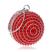 Womens Evening Bag Round Ball Wedding Handbag Artificial Pearl Purse-Red