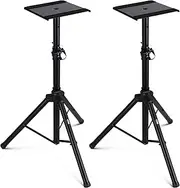 Pyle Dual Studio Monitor 2 Speaker Stand Mount Kit - Heavy Duty Tripod Pair and Adjustable Height from 34.0” to 53.0” w/Metal Platform Base - Easy Mobility Safety PIN for Structural Stability PSTND32