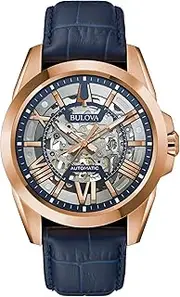 [Bulova] Men's Classic Sutton 3-Hand 21-Jewel Automatic Watch, 42 Hour Power Reserve, Skeleton Dial, Luminous Hands, 100M Water Resistant, 43mm