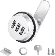 Drawer Combination Cam Lock Password Coded Lock, 3-Digit Security Cabinet Cam Lock for Office Home Mailbox Door Storage Cabinet, 3/4 Inch Cylinder Chrome Finish, Silver