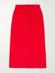 [Victoria Beckham] Victoria Beckham - Ribbed Merino Wool-blend Midi Skirt - Red - x large x large Red