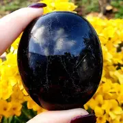 Black Tourmaline polished soap palm stone natural crystal healing gemstone #2