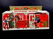 1 VTG Unused Xmas Die-Cut Greeting Card Lady on Horse Buggy At General Store