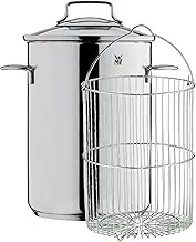 WMF Asparagus Pot high with Glass lid 16cm, steam Cooker 4.5, Cromargan Polished Stainless Steel, Induction Pot with Sieve Insert, Suitable for Pasta, Spaghetti, Vegetables