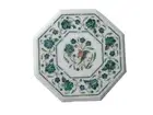 12" White Marble Top Table Handmade Pietra Dura Malachite Side Table Parrot Art