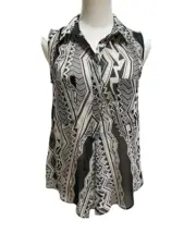 BCBG Max Azria Pleated Chiffon Tunic Top Blouse Aztec Print SZ XS NWT $160