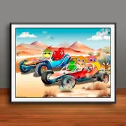 Cartoon Dune Buggy Babies Print 2, Poster, Desert Wall Art, Animal Decor