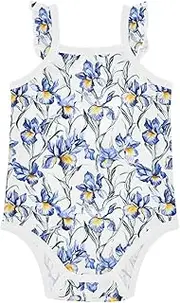 [FRODOTGV] Cartoon Blue Irises Flowers Baby Summer Cotton Bodysuits Soft Toddler Girls Clothes for Infant Toddler 3M, Cartoon Blue Irises Flowers, 24M, Cartoon Blue Iris Flowers, 24M, Cartoon Blue Iris